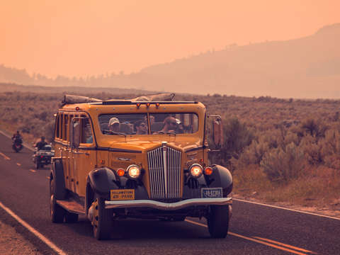 Yellowstone national park vintage tour bus