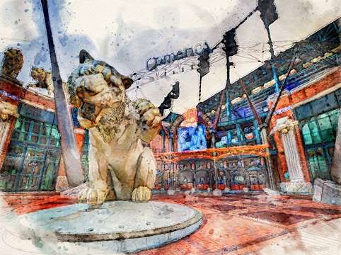 Comerica park v2 dsc 0615 watercolored