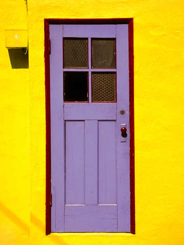 Purple door yellow wall