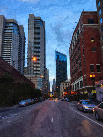 Chicago evening drive painterly