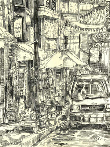Chinatown vendor sells his wares in the summer hea