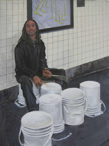 Subway busker bucket drummer