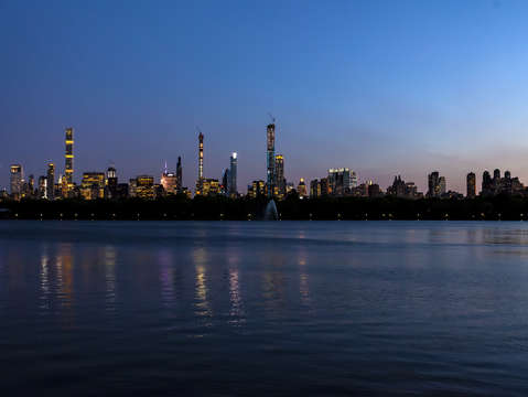 Central park reservoir at sunset facing south