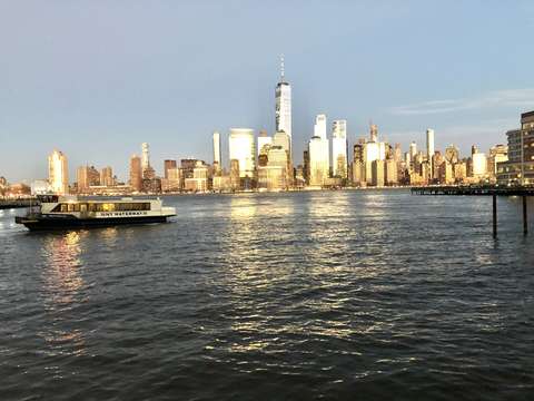 A downtown view with waterway ferry