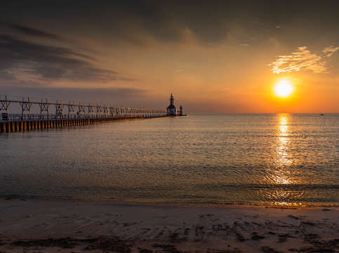 Lighthouse at sunset in michigan