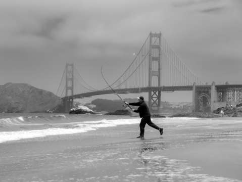 Golden gate fisherman bw