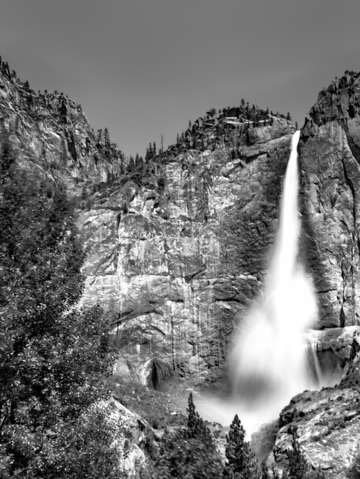 Yosemite waterfall in bw