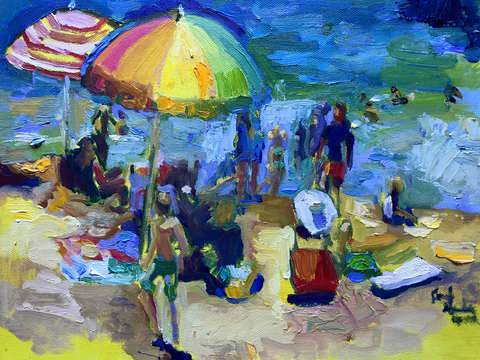 Red striped umbrella
