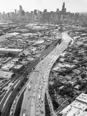 Kennedy expressway and chicago skyline