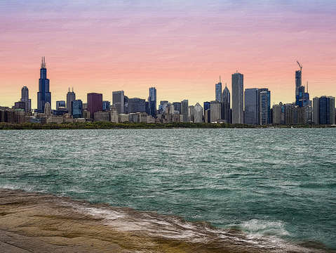 Chicago skyline painterly