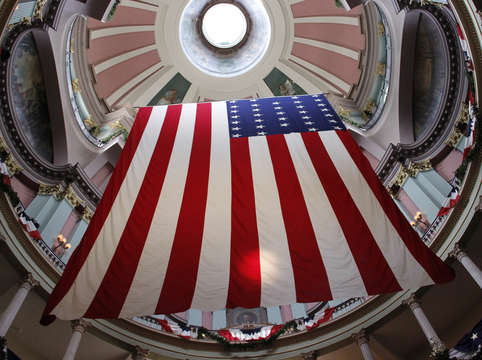 Garrison flag at historical old courthouse