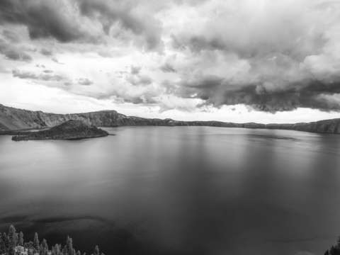 Heavens above crater lake monochrome