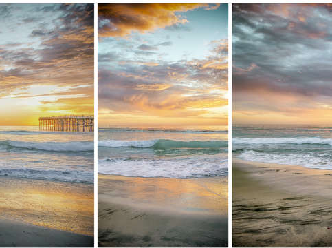A fiery sky at mission beach triptych