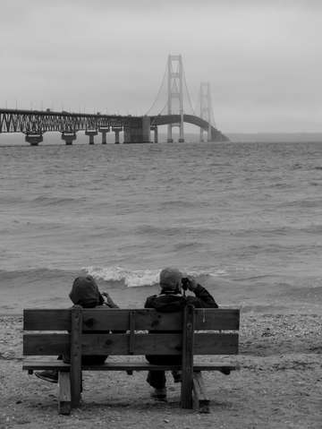 Viewing mackinac bridge grayscale