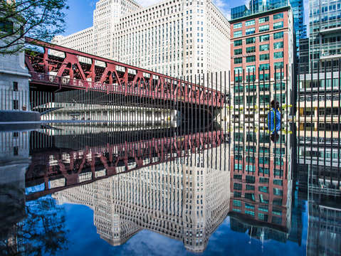 Wells street bridge reflections