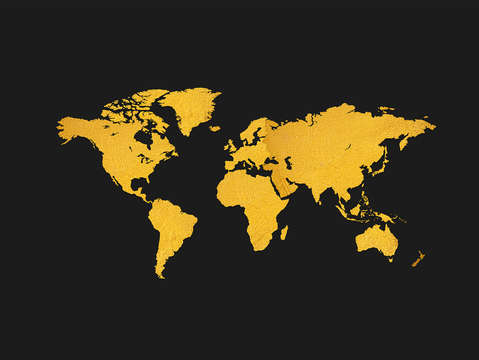 Golden world map black