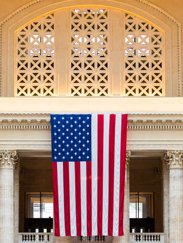 American flag in union station chicago