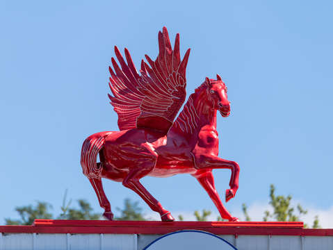 Winged mobile red horse pegasus
