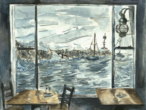 Empty cafe by a storm