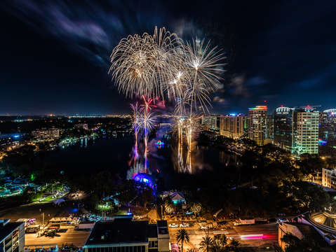 Fireworks on lake eola