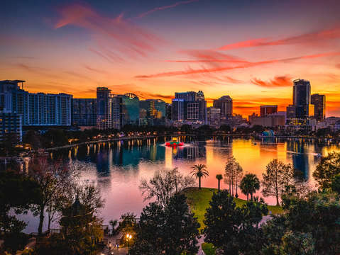 Sunset over lake eola