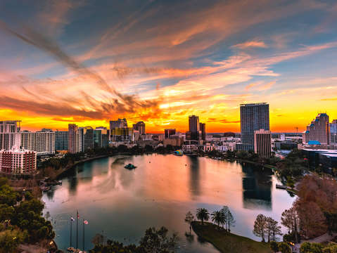 Lake eola reflecting the sunset