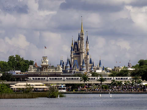 Castle and monorail of magic kingdom