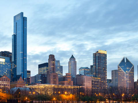 Chicago skyline at dusk