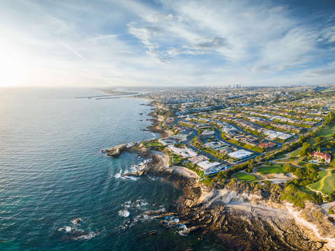 Crystal cove aerial panorama clouds
