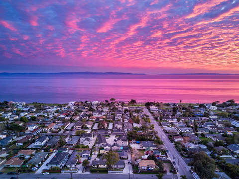 Isla vista aerial pink sunset