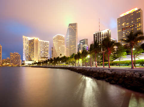 Brickell key skyline at dusk