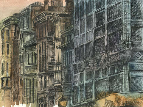 Winter street rooftops