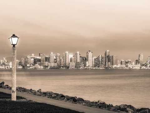 Skyline by lamppost light