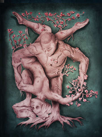 Entangled rose gold green