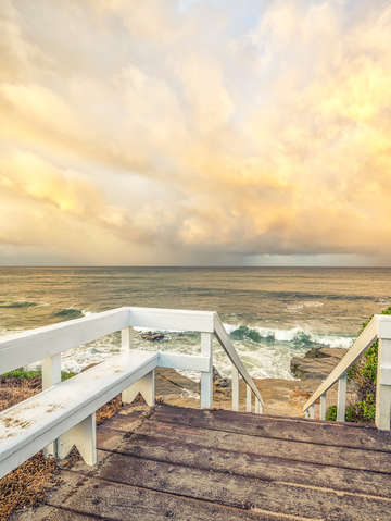 Staircase to a windansea november sunrise