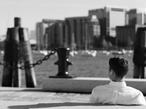 Boston harbor black and white