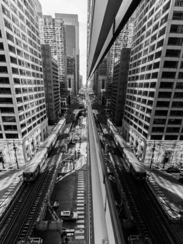 Chicago train system black and white