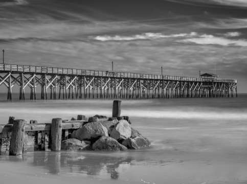 Pawleys fishing pier in black white