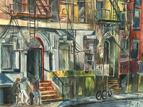 Walking down a colorful block in chinatown nyc