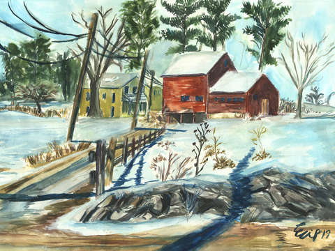New england farm in winter
