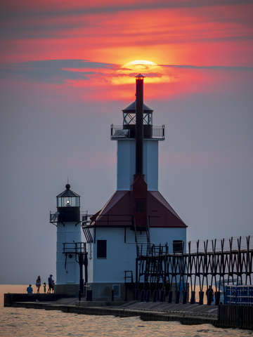 St joseph north pier lights at sunset