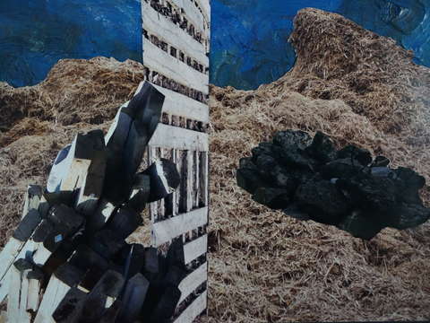 Landscape wood and black rock