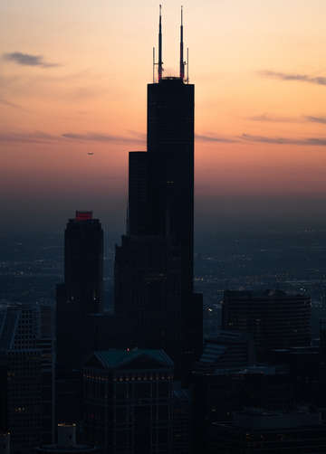 Chicago sunset over willis tower silhouette
