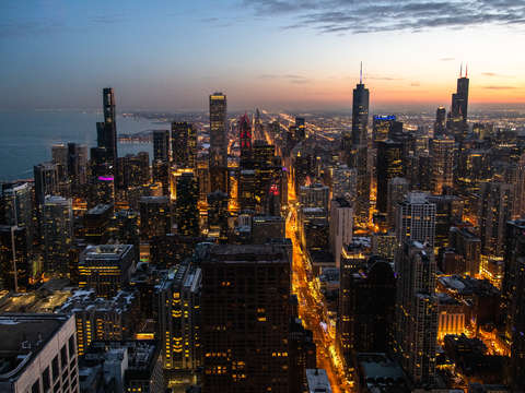 Chicago skyline at sunset