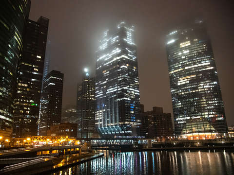 Chicago on a foggy night