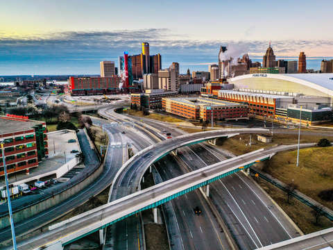 Entering downtown detroit city dji 0109