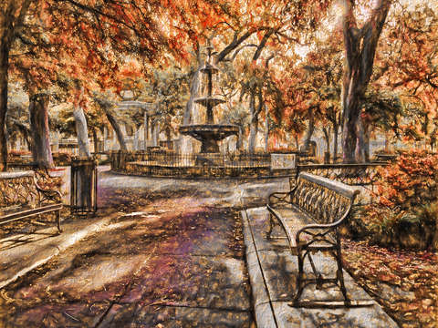 Bienville fountain and bench sepia mobile alabama