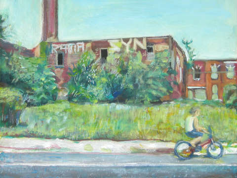 Biking past abandoned factories