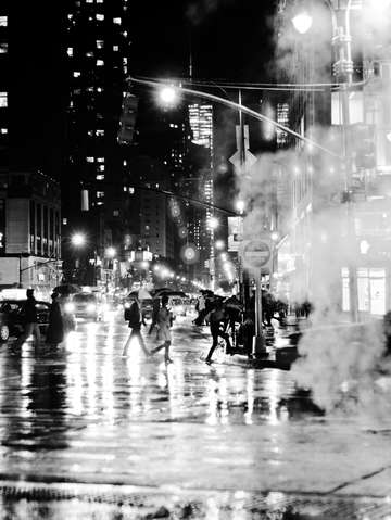 Rainy night black and white nyc