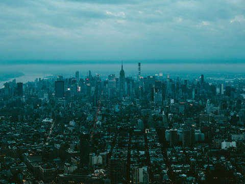 Manhattan skyline in blue